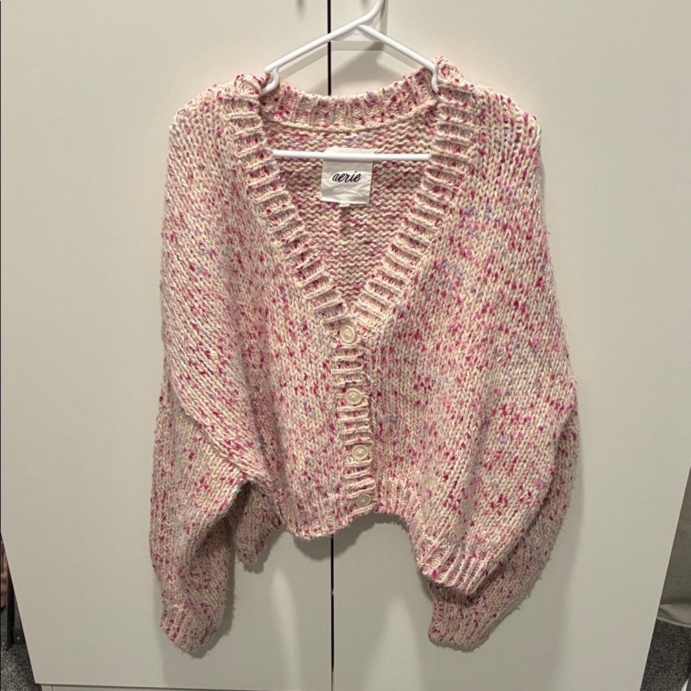 Aerie Women's Pink and Cream Cardigan